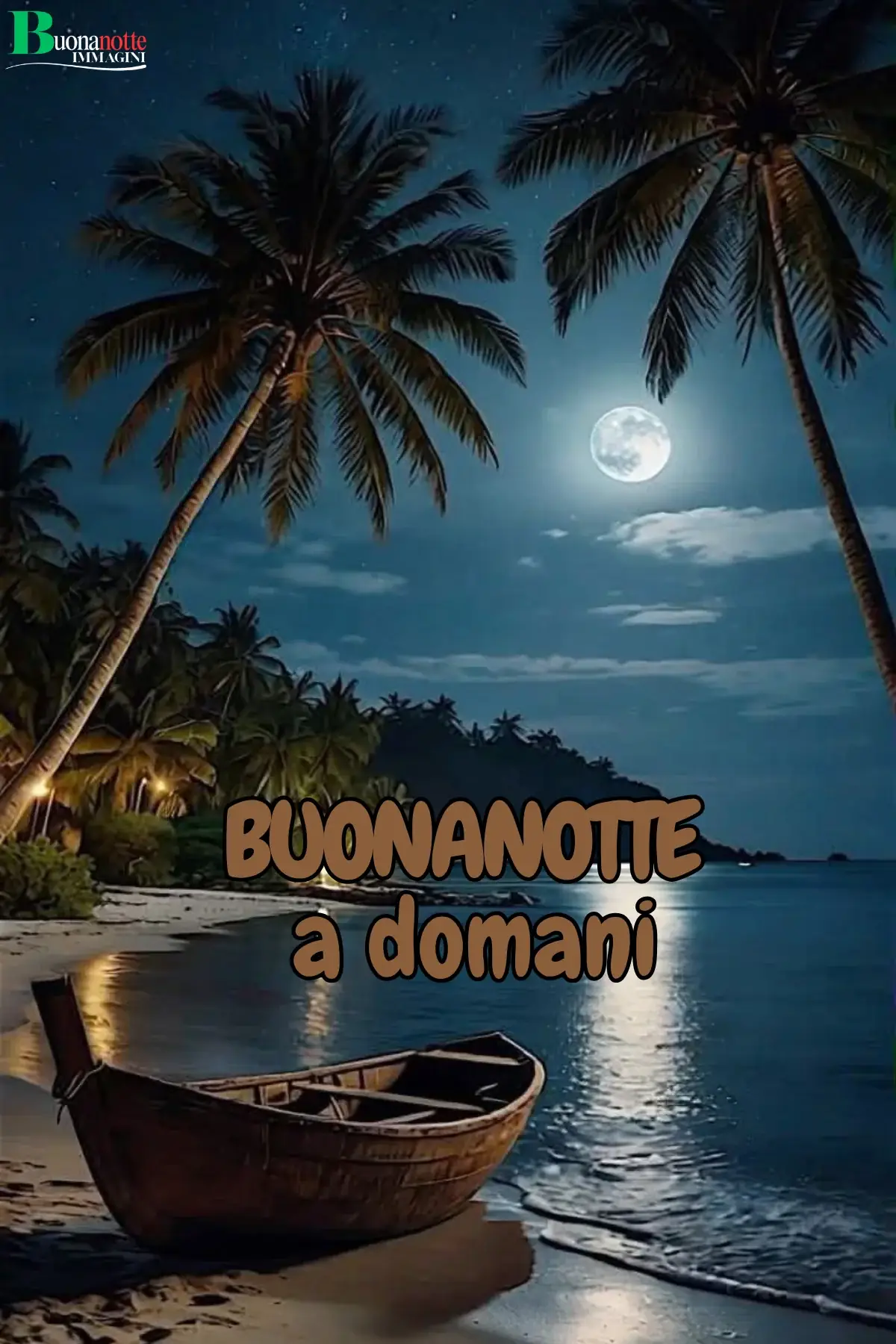 Barca sulla riva con luna piena buonanotte estiva