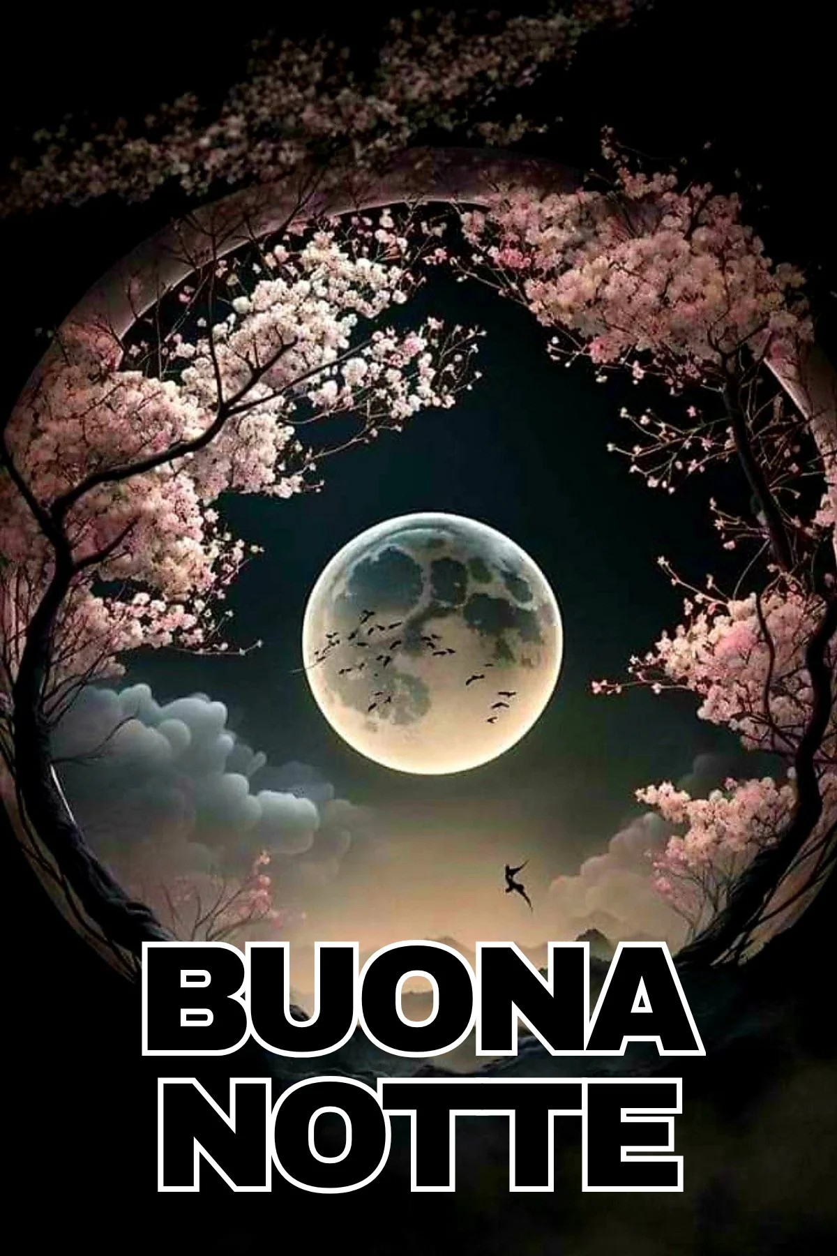 Luna piena tra rami di ciliegio fioriti notturni 100 immagini buonanotte