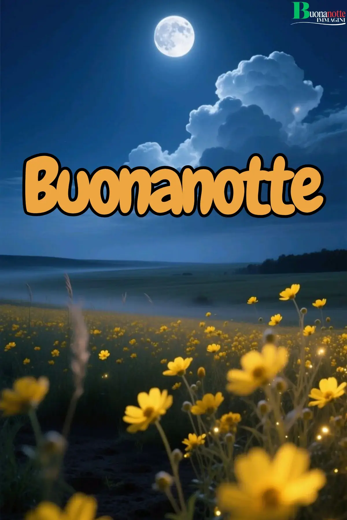 Campo di fiori gialli sotto luna piena notturna buonanotte estiva