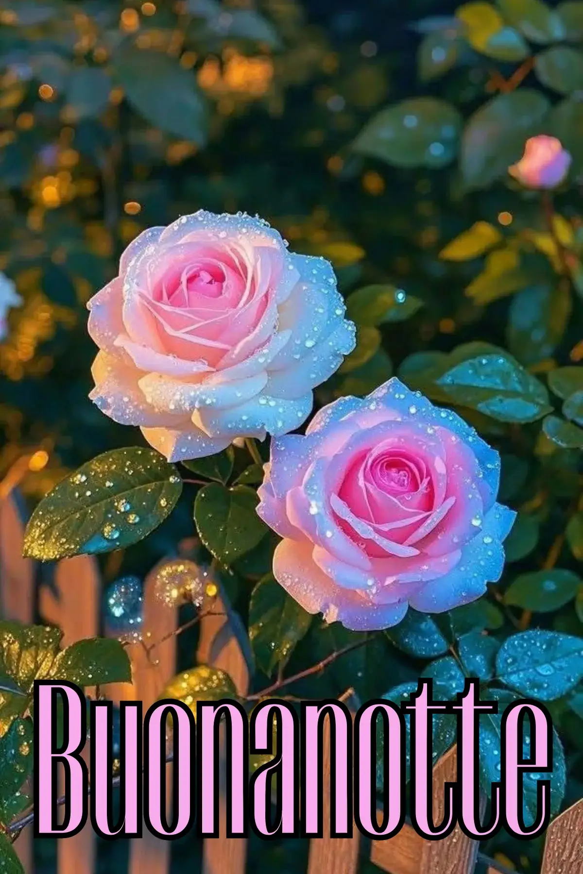 Rose rosa con rugiada buonanotte autunnale serena