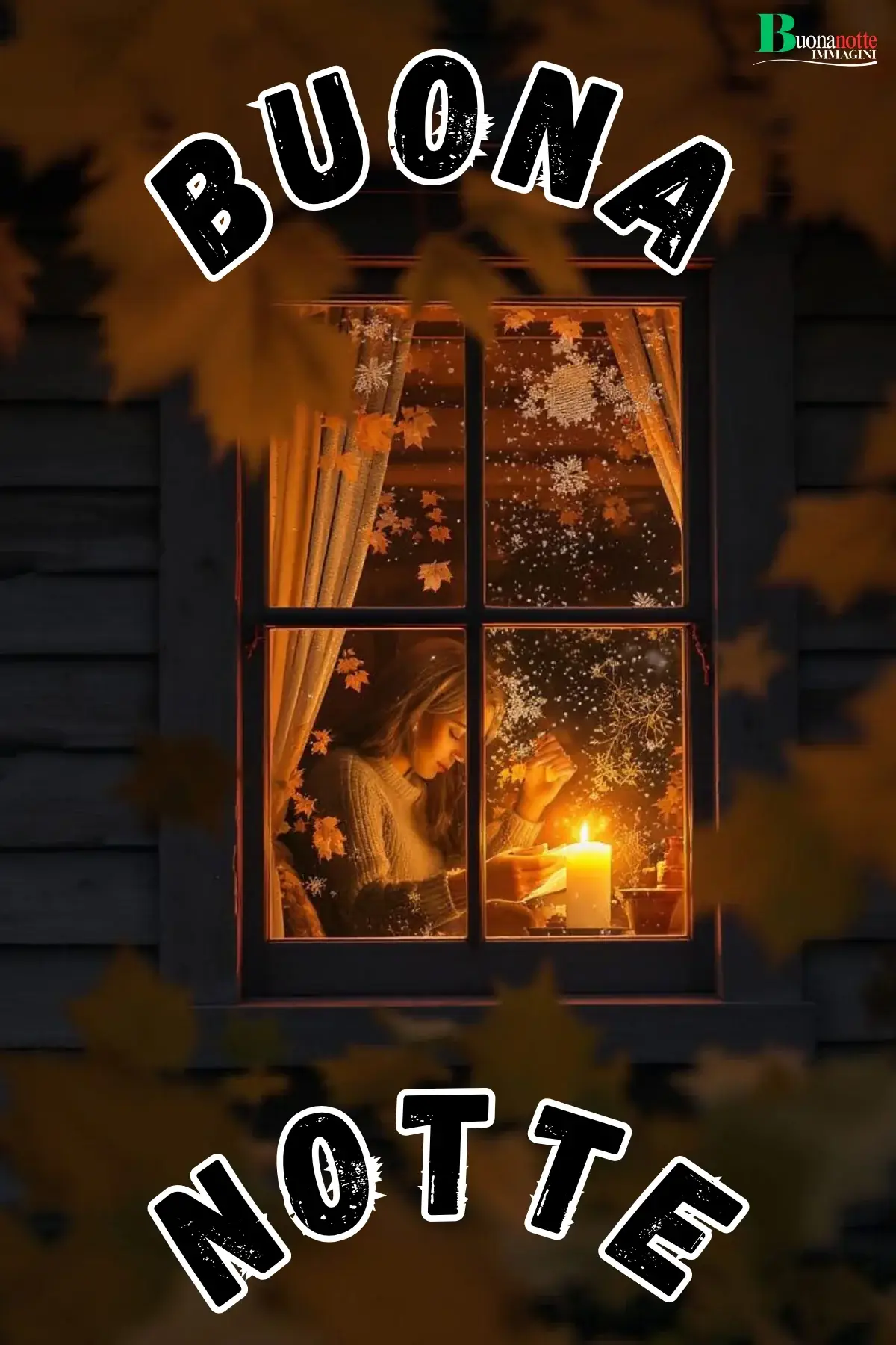 Donna con candela dietro finestra autunnale notturna buonanotte immagini belle