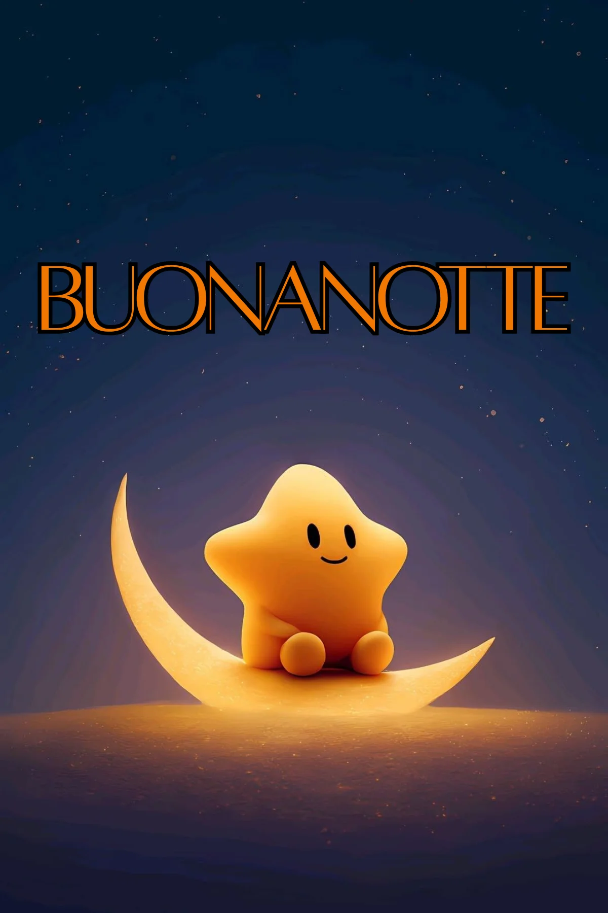 Stellina sorridente seduta su luna dorata cielo notturno buonanotte WhatsApp