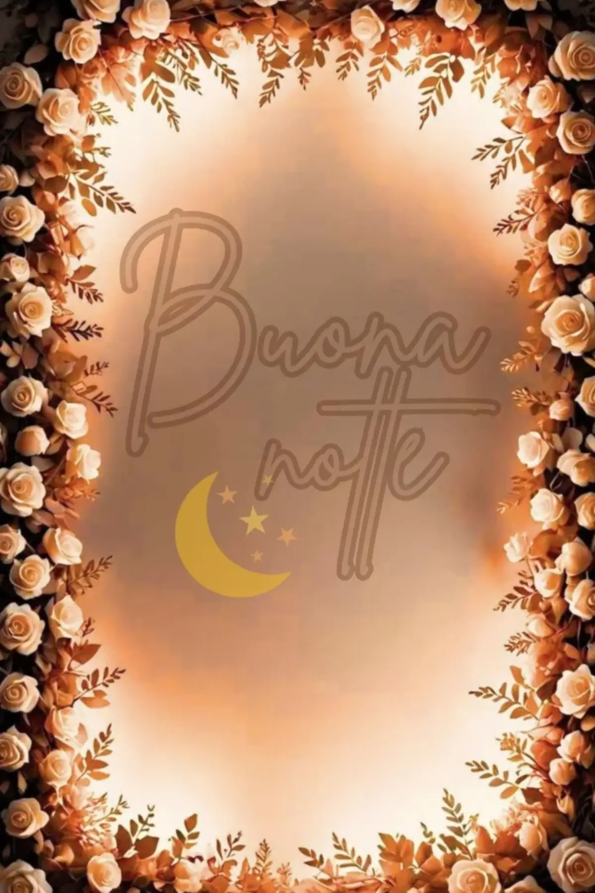 Rose dorate e luna con frasi buonanotte che colpiscono il cuore