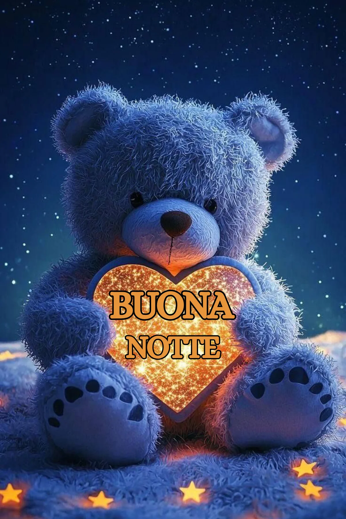 Orsetto peluche azzurro con cuore luminoso dorato cielo stellato buonanotte originale