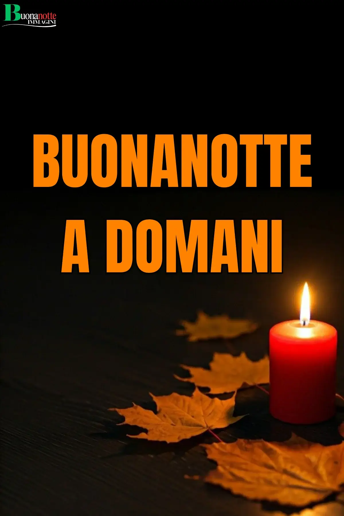 Candela rossa accesa tra foglie autunnali dorate buonanotte a domani