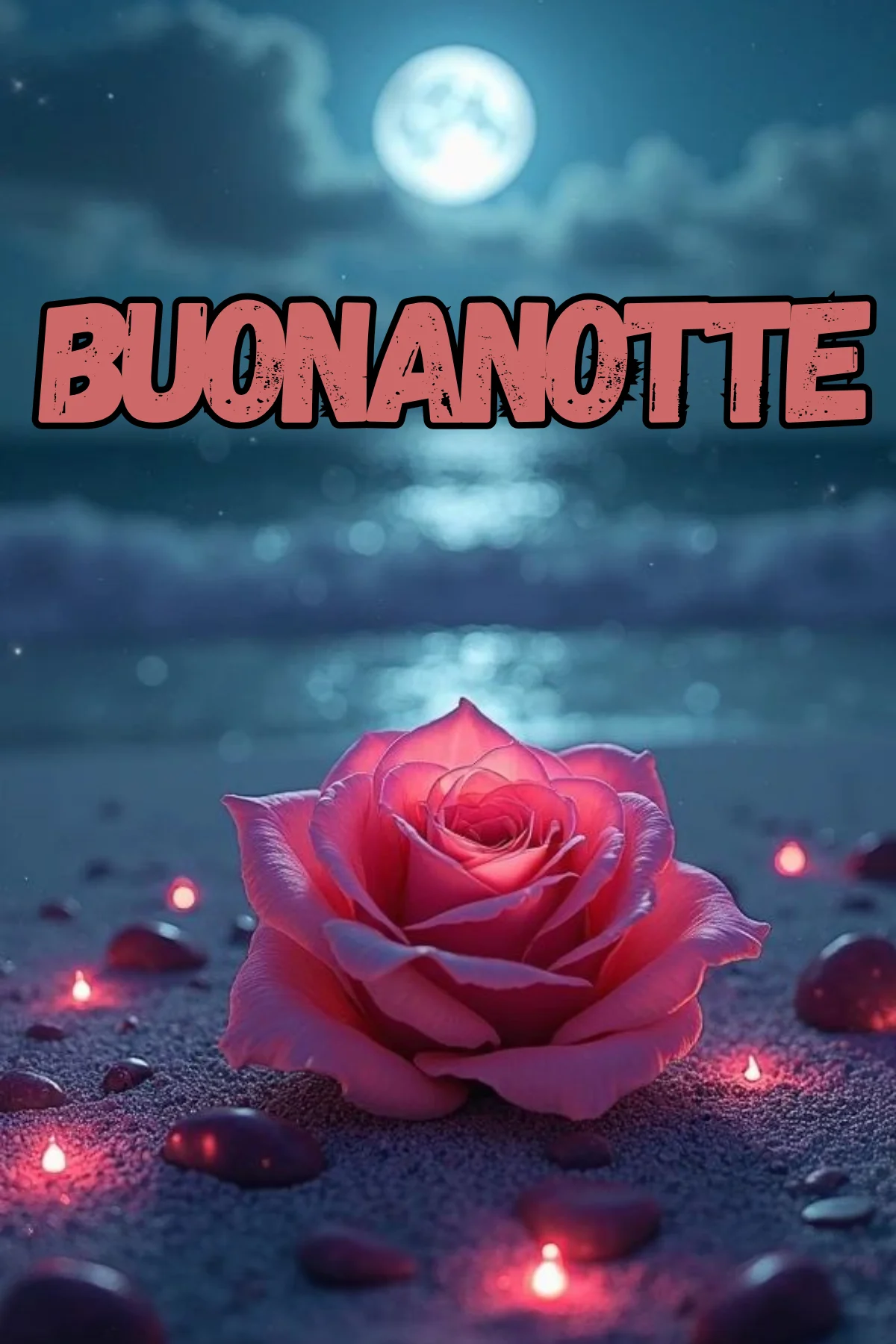 Rosa rossa al chiaro di luna buonanotte estiva