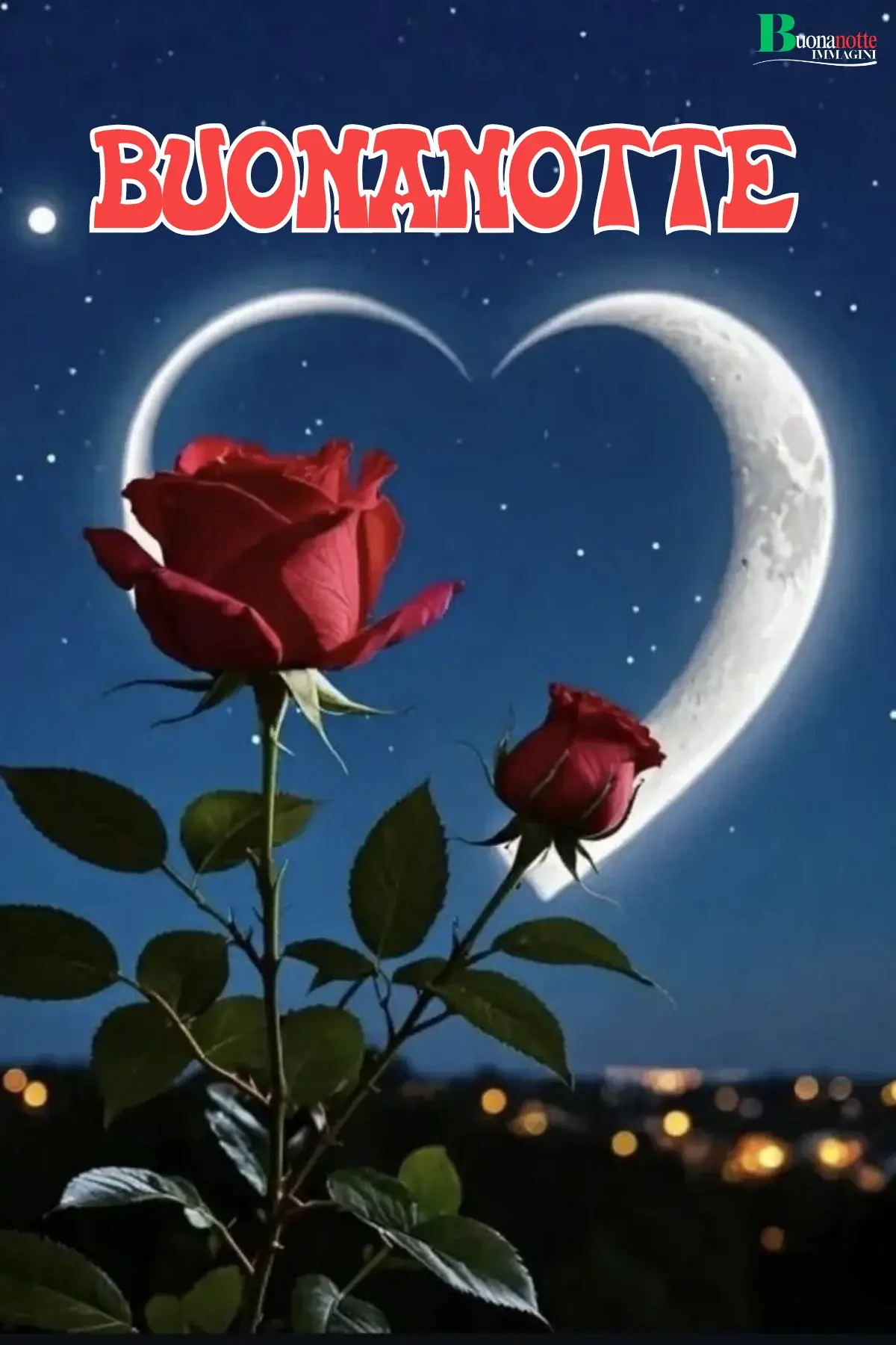 Luna a cuore tra stelle buonanotte e sogni d'oro
