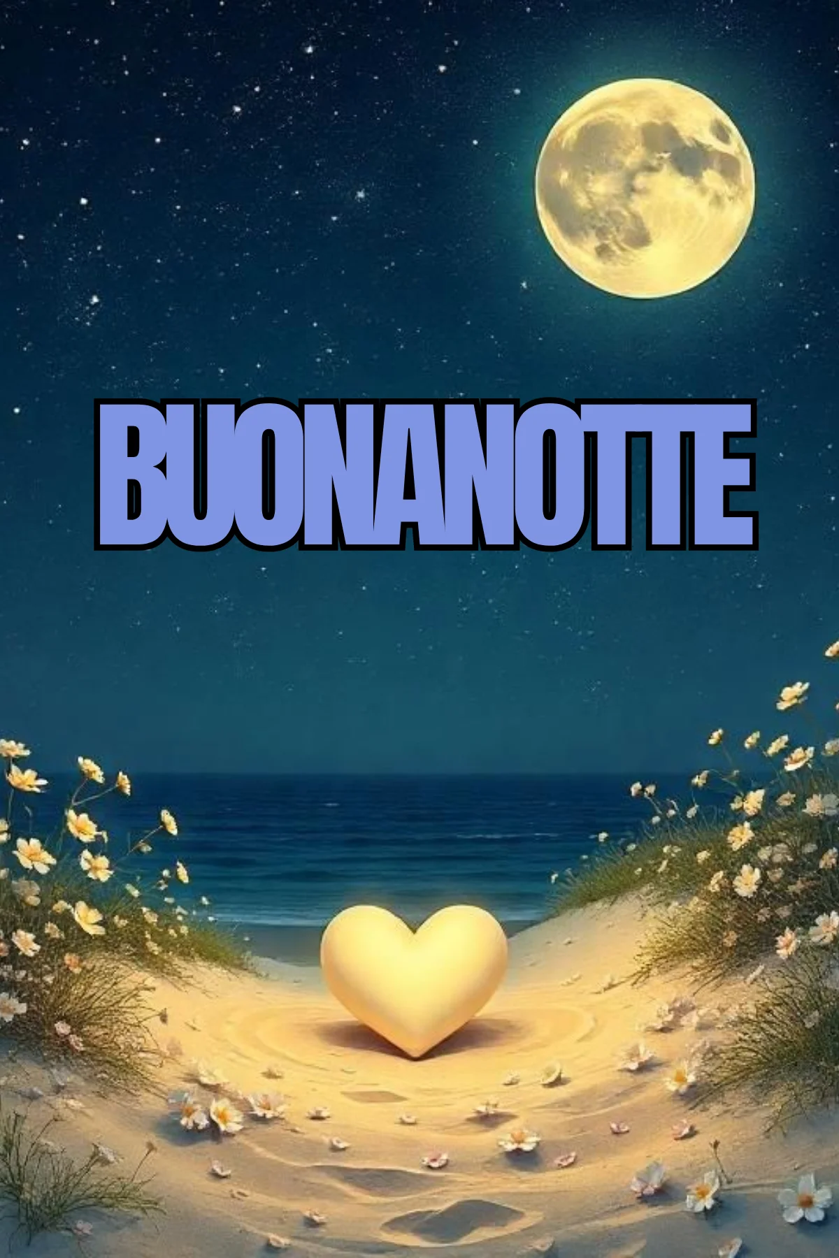 Buonanotte estiva luna piena cuore dorato spiaggia
