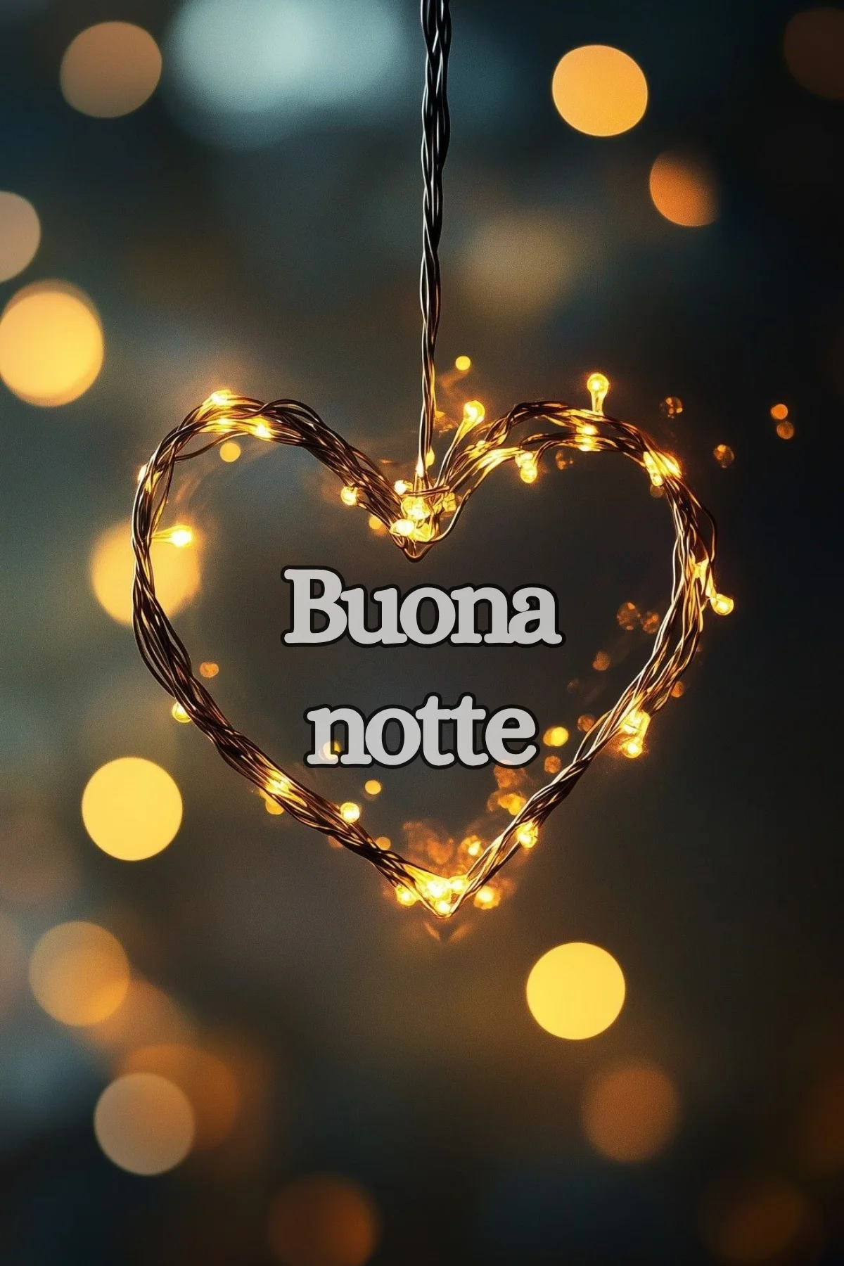 Cuore di lucine dorate intrecciate su sfondo scuro sfocato immagine buonanotte nuova