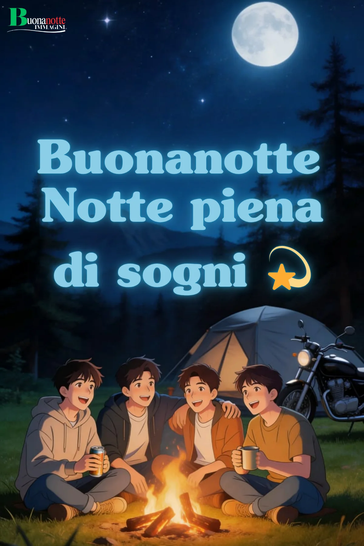 Ragazzi attorno al falo in campeggio per buonanotte