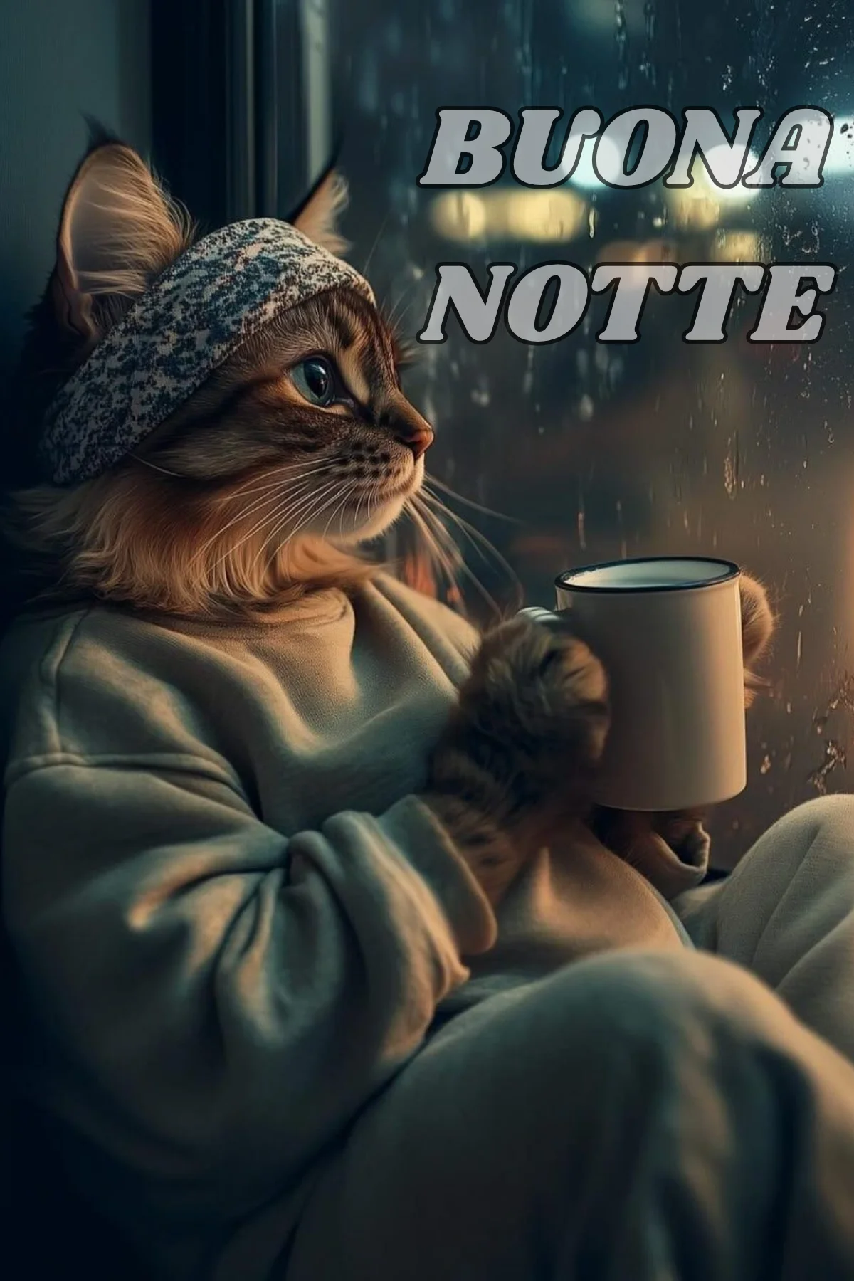 Buonanotte invernale coperta calda tisana e pioggia