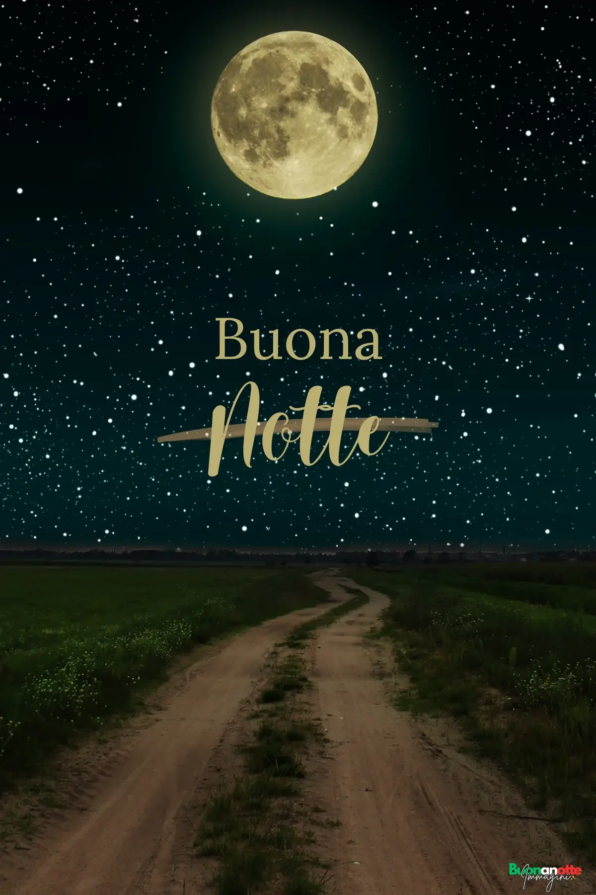 Sentiero di campagna sotto luna piena buonanotte estiva