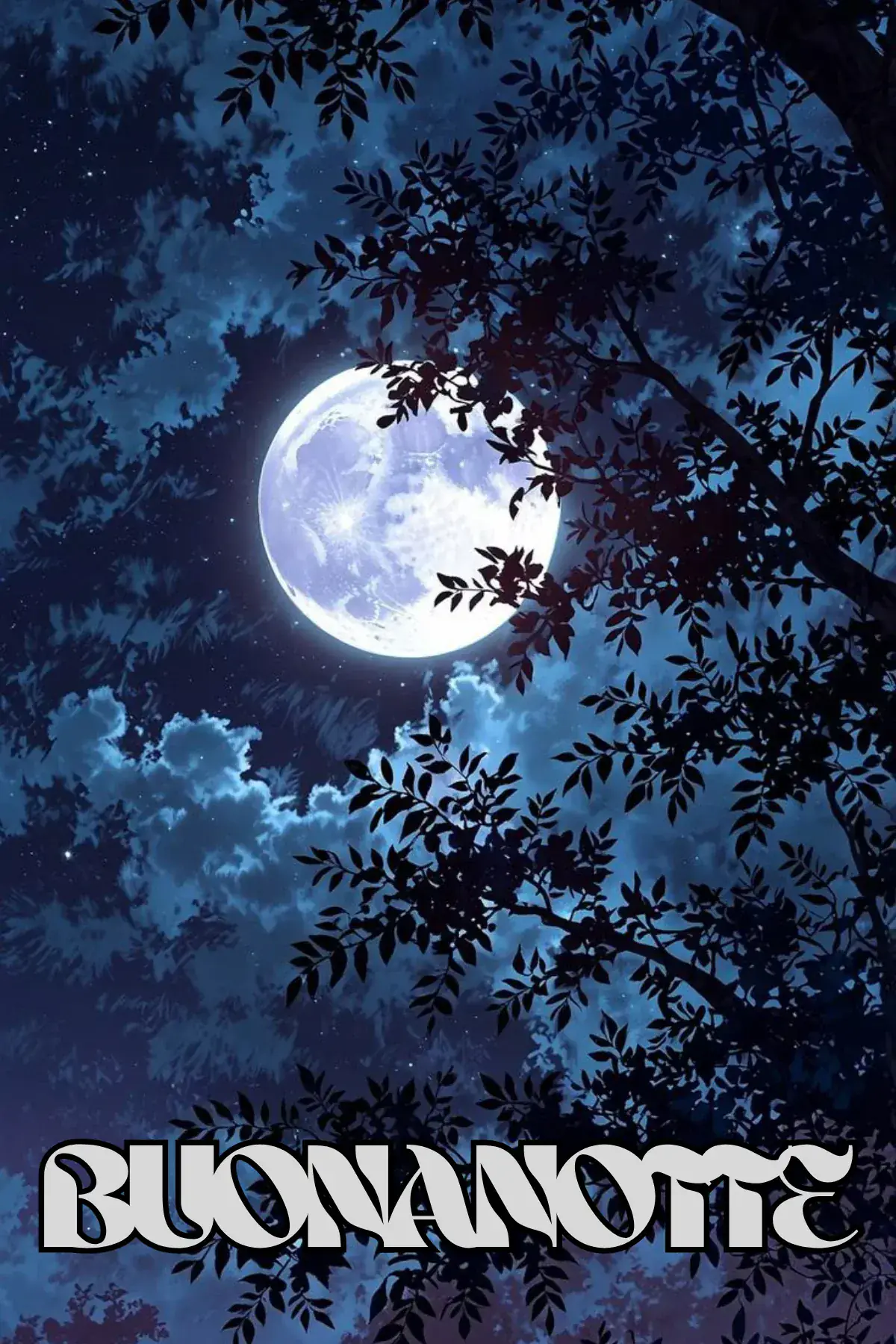 Luna piena tra alberi stellati buonanotte estiva