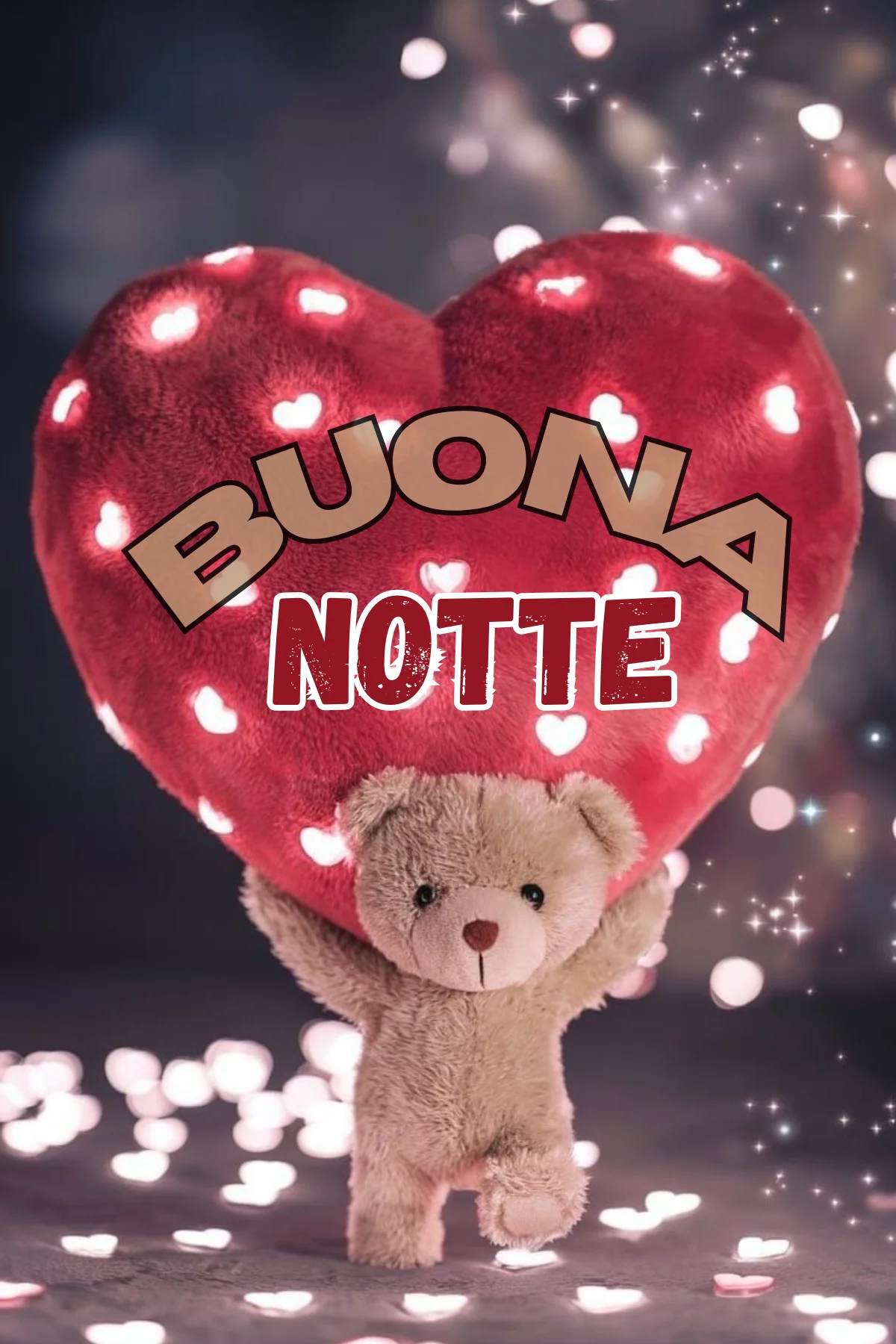 Orsetto peluche con cuore rosso luminoso immagine buonanotte nuova