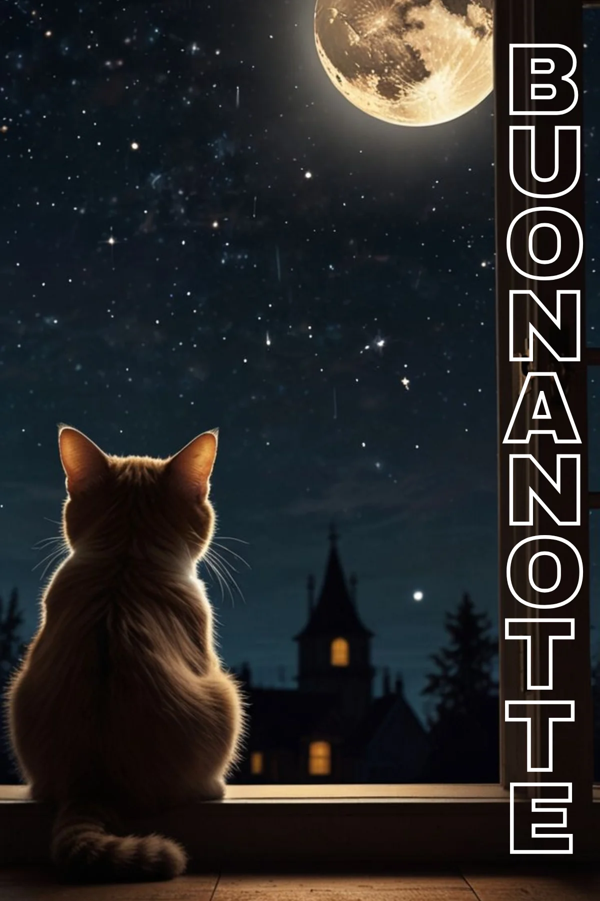 Gattino sul davanzale guarda luna piena cielo stellato 100 immagini buonanotte