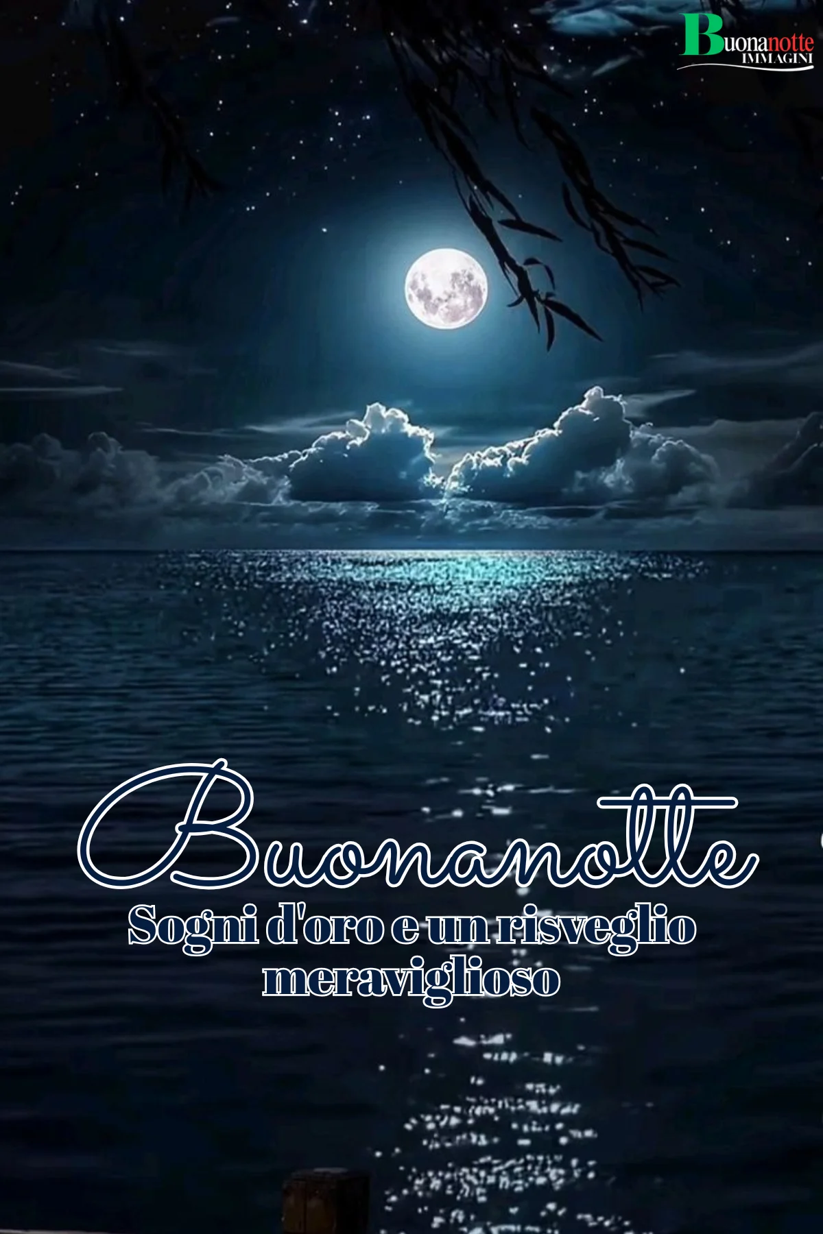 Luna piena sul mare calmo frasi buonanotte