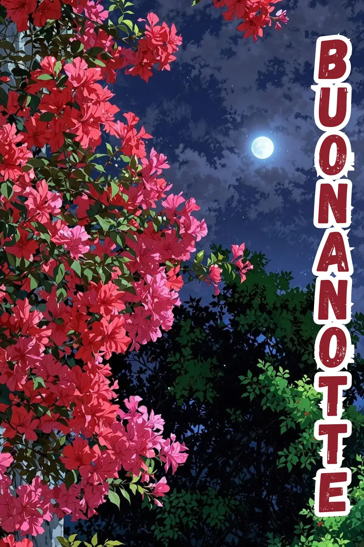 Fiori rossi e rosa sotto la luna buonanotte estiva