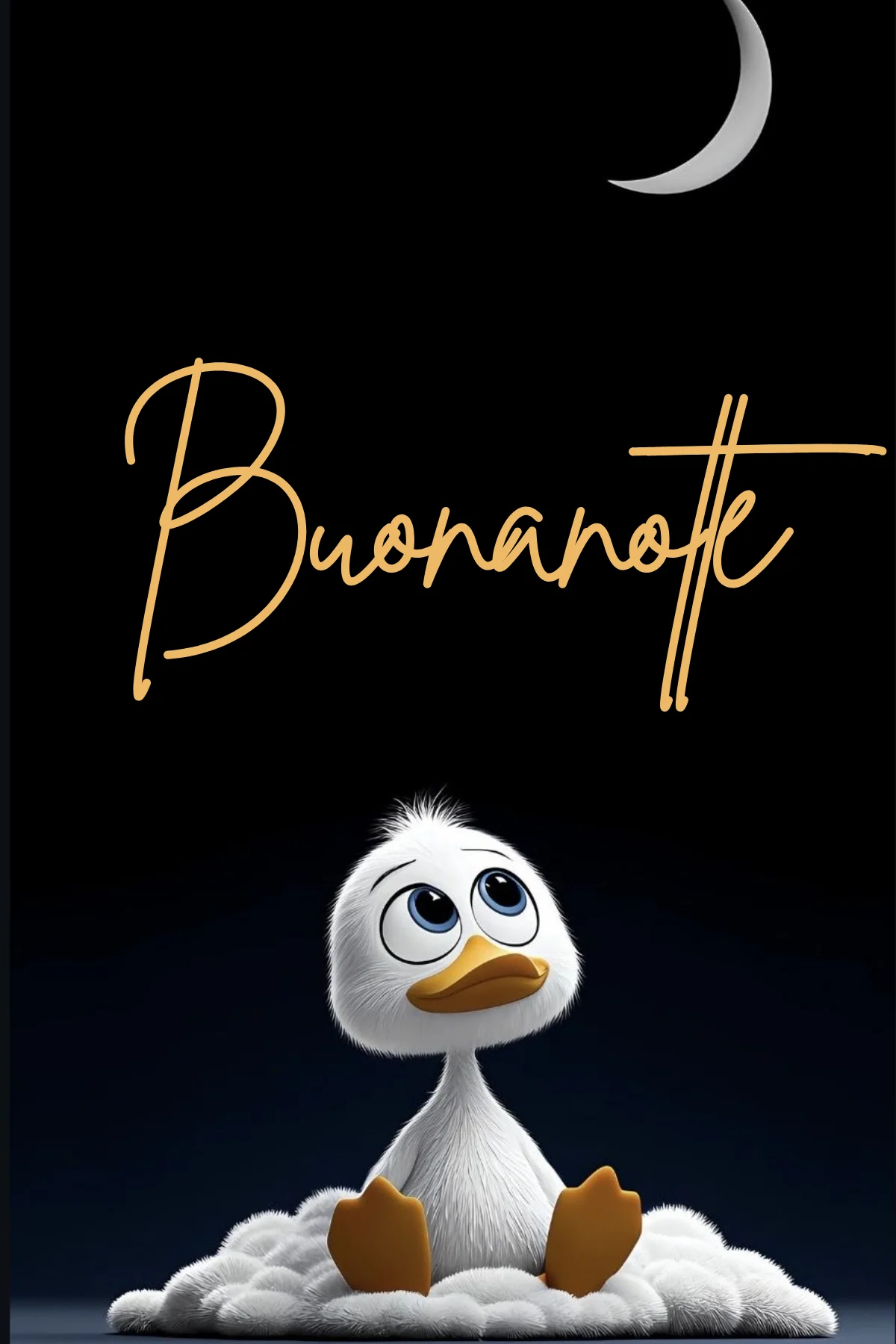 Paperotto bianco occhi grandi seduto su nuvola sotto luna buonanotte immagini nuove