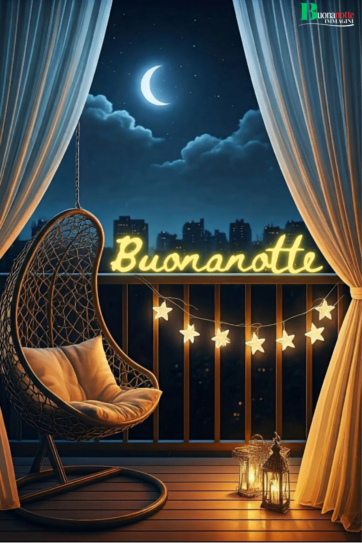 Nuovissimo buonanotte immagini recenti balcone poltrona sospesa lucine stella mezzaluna