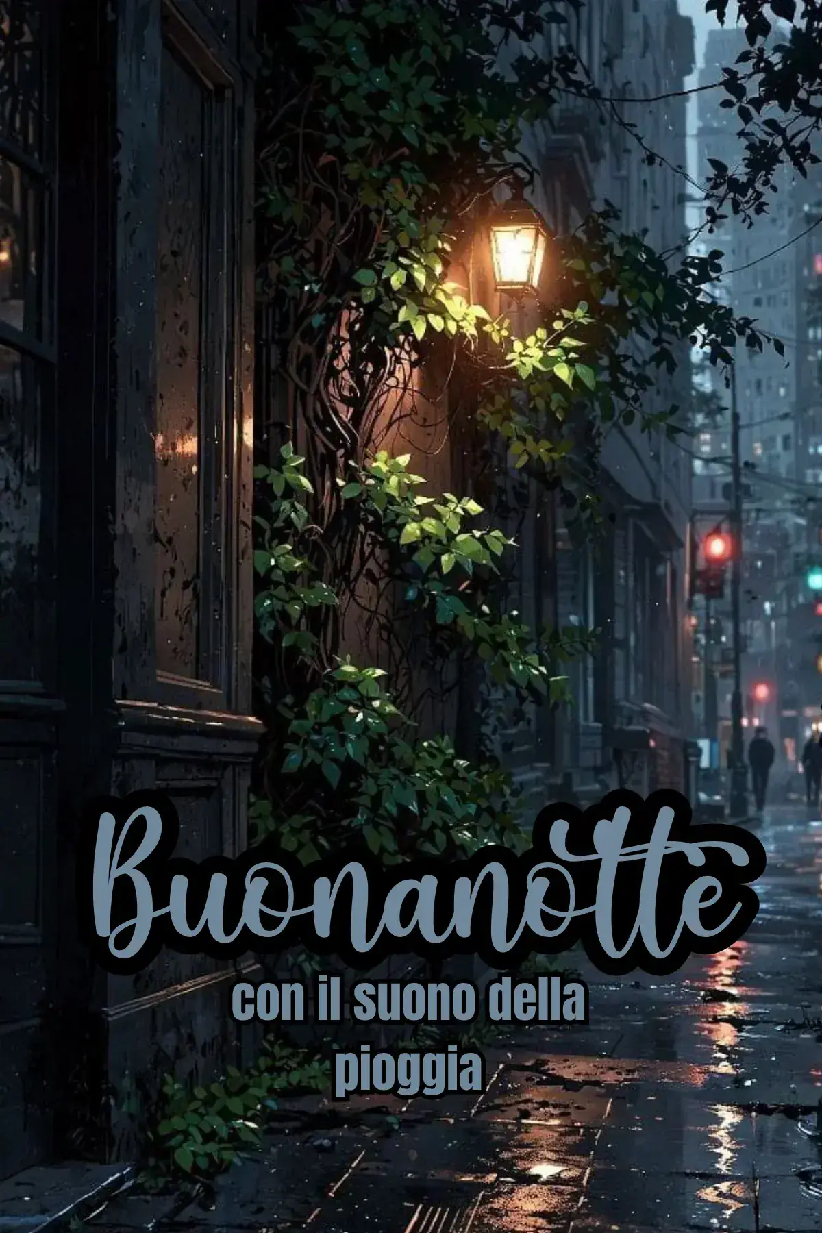 Lanterna accesa tra edera su strada piovosa notturna immagine buonanotte bellissima