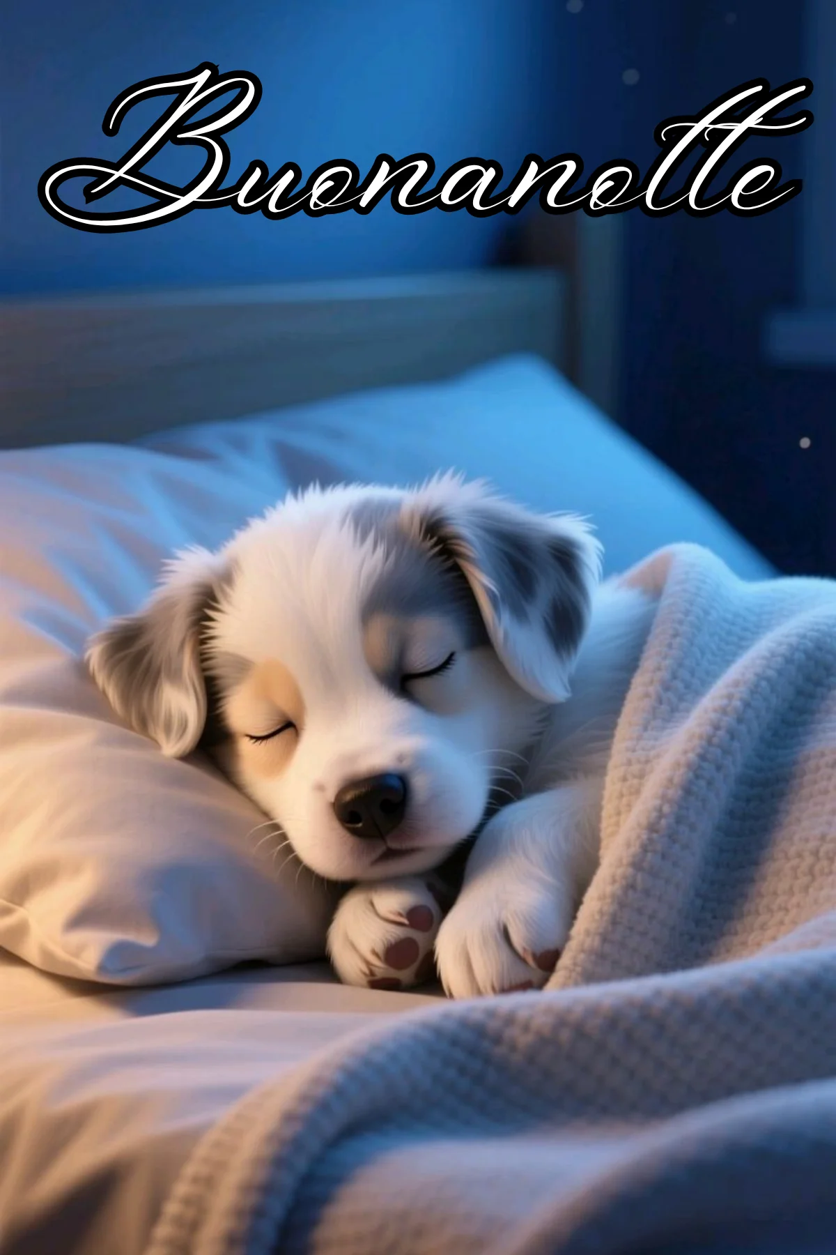 Cucciolo addormentato con augurio buonanotte invernale