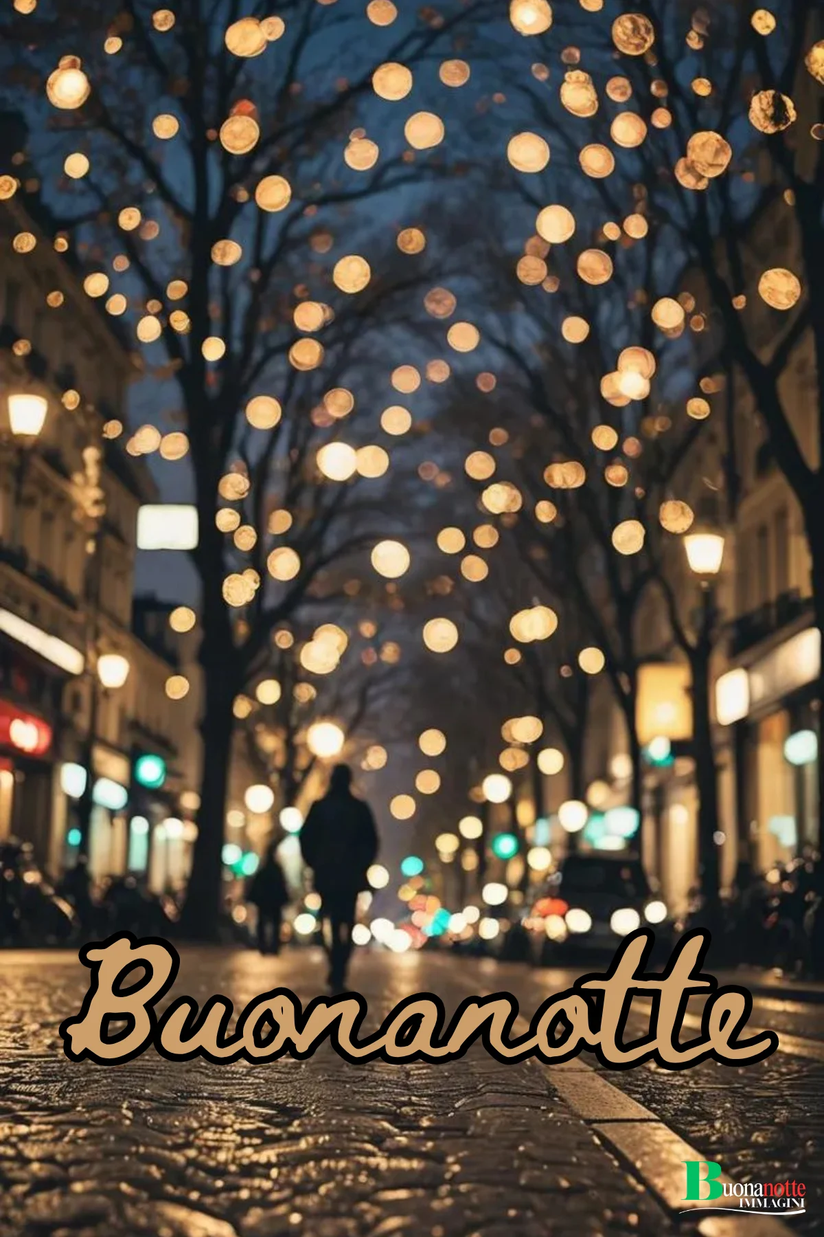 Viale alberato con luci dorate di sera nuovissimo buonanotte immagini recenti