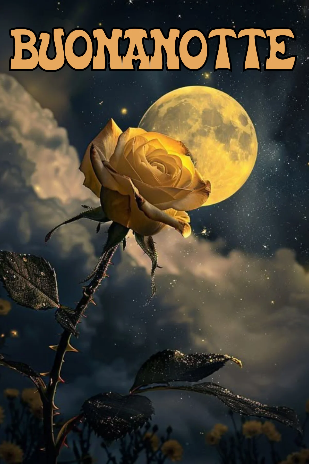 Rosa gialla illuminata dalla luna piena cielo stellato 100 immagini buonanotte